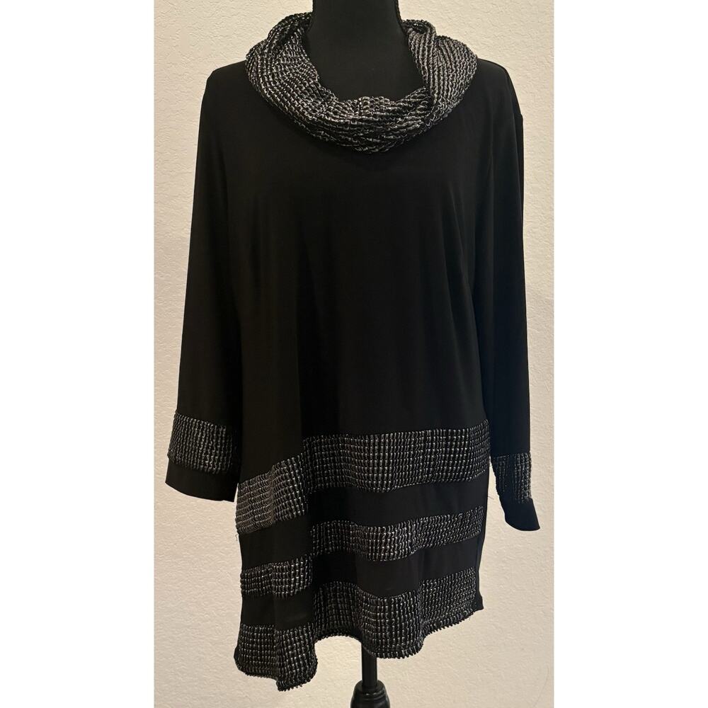 Coco Bianco Black and Silver Long Sleeve Cowl Neck Knit Tunic Size XL